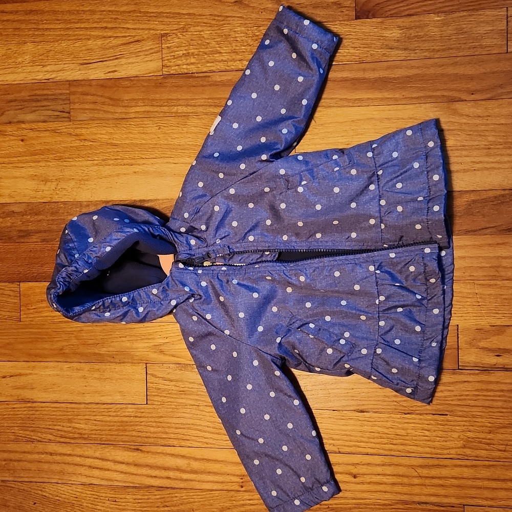 Excellent used condition baby girl jacket 12 month blueish with white dots